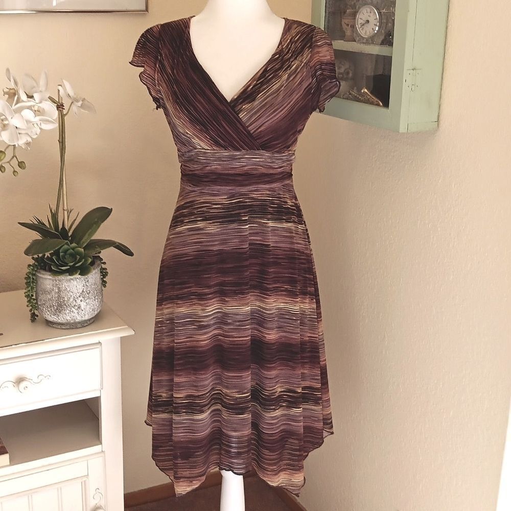 Vol. 1 Textured Brown Striped Dress. Career. Boho.